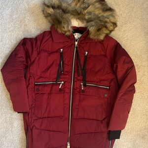 Emperor Goose Women Duck Down Feather Red Puffer Coat with Faux Fur Hood -Small